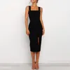 Casual Dresses Women's Solid Color Square Neckline Strap Bodycon Party Dress Summer Long Sleeve