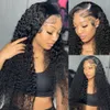 200 densité Natural Black Front Human Human 13x4 Pinky Curly Frontal Wig brésilien Transparent en dentelle Perruques synthétiques