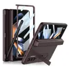 Luxury Magnetic Hinge Membrane Vogue Phone Case for Samsung Galaxy Z Fold4 5G S Pen Slot Holder Invisible Bracket Anti-skid Hybrid Fold Shell with Protective Film