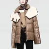 Trench da donna Herstory 2023 Winter Splicing Solido con cappuccio in ecopelle Pu Down Giacca di cotone Donna Casual Capelli sciolti di agnello Lady