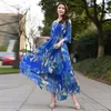 Abiti casual Vintage Chic Donna Stampa floreale Beach Bohemian Maxi Dress Ladies V Neck Sashes Chiffon Happie Boho Vestidos Plus Size