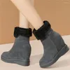 Kleid Schuhe Mode Turnschuhe Frauen Echtes Leder Keile High Heel Pumps Weibliche Runde Kappe Winter Warme Schnee Stiefel Punk Lange turnschuhe