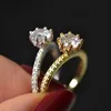 Band Ringen Leuke Vrouwelijke Witte Ronde Kristal Een Ring Charm Geel Goud Zilver Kleur Engagement Luxe Zirkoon Bruiloft Voor Vrouwen