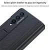 Luxury Magnetic Hinged Pen Slot Leather Vogue Phone Case for Samsung Galaxy Folding Z Fold3 Fold4 5G Carbon Fiber Membrane Bracket Fold Shell with Protective Film