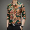 Men's Casual Shirts Chinese Style Print Men's Shirt Autumn Fashion Personalized Slim Fit Long Sleeve Male Business Office Blouse Daily