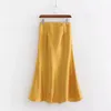 Dresses Elegant Silk High Waist Satin Skirts Women Causal Office Midi Skirt Vintage Sier Yellow Office Aline Skirt 2020