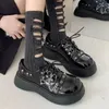 Big Head Black Single Shoes Womens Spring and Summer New Retro Thick Bottom British Style Chain Large Size Small Leather Shoes