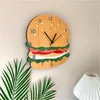 Zegarki ścienne Kreatywne Hamburg Wood Cartoon Clock Duvar Saati Home Silent Living Room Office Restaurant School Dekoracja