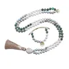 Hänge halsband 8mm vit jade afrikansk turkosa kejsare jasper pärlor knutna japamala halsband meditation yoga smycken set 108 ma dhmzu