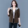 Vrouwen Jassen 2023 Lente Herfst Korte Corduroy Jas Vrouwen Hooded Mode Dunne Rits Baseball Jas Femme Losse Dames Kleding top H1337