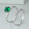 Bandringe Weiß Zirkon Liebe Herz Ring Set Grüner Kristall Runde Verlobung Trendy Silber Farbe Doppelt Für Frauen Braut Sets