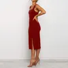 Casual Dresses Women's Solid Color Square Neckline Strap Bodycon Party Dress Summer Long Sleeve