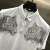 mens t shirts designer polos Europe and America Slim Leopard Rhinestone Lapel Short Sleeve Polo Shirt