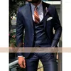 Herrdräkter Anniebritney Dark Blue 3-Piece Slim Men's Fashion Suit-Custom Wedding Tuxedo Prom Tailor-Made