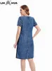 Tops Lih Hua Women's Plus Size Denim Dress Summer Casual Cotton Woven Short Sleeve Round Neck Dress