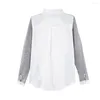 Kvinnors blusar Neatie Kiddie Spring Women Long Sleeve Patchwork Color Block ol Blouse Shirt Kvinnliga toppar Turn-Down Collar Fashion Blusa