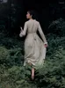 Casual Jurken Vrouwen Herfst 2023 Franse Vintage Elegante Slanke Kant V-hals Mouw Dikke Lange Jurk Kleding Elbise Robe Longue Femme vestidos