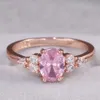 Band Rings Romantic Pink Cubic Zircon Princess With Rose Gold Color Engagement Tiny Delicate