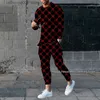 Herrspårsvarumärke 3D-tryckning Set Herrlånga ärmar T-shirt+byxor 2st Set Male Tracksuit Sportwaer Jogger Outfit Suit Fashion Men kläder T230601