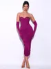 Повседневные платья ailigou 2023 Женские сексуальные сексуальные бретелек открытые фиолетовые макси -плиссированные алмазное платье элегантное вечернее клуб Вестидос
