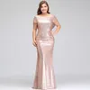 Klänningar plus storlek sexig backless kvinnors parti rosguld kort ärm paljetthögtalare smal fit brudtärna bröllopsklänning vestido p230531