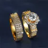 Anéis de banda de luxo conjunto de anéis de zircão branco feminino moda ouro amarelo noivado casamento para mulheres conjuntos de noiva