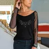 Damesblouses 2023 Mode Liefde Vlinder Strass Dames Shirt Lange mouw Kanten tops Mujer