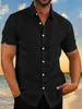 Erkek Keten T-Shirt Yaz Gömlek Plaj Gömlek Siyah Beyaz Yeşil Kısa Kollu Düz Yaka Günlük Hawaii Giyim Konfeksiyon