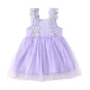 Girl Dresses Infant Baby Summer Suspender Mesh Princess Sweet Patchwork Purple Dress Little Girls Play Sunflower