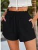 Shorts Feminino 2023 Verão Feminino Cor Sólida Solto Casual Feminino Férias Ao Ar Livre Cintura Alta Elástico Laço Praia