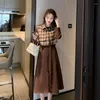 Casual Dresses For Women 2023 Autumn And Winter Retro Plaid Vest Corduroy Dress Female Two Suit Single-breasted Mid-length
