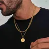 Pendant Necklaces Vnox Layered Necklaces for Men Sailing Travel Compass Pendant Stainless Steel Cuban Figaro Wheat Chain Casual Retro Collar J230601