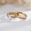Anillo de pareja de chapado en oro de 18 quilates personalizado de alta calidad de Kalen, anillos de boda de acero inoxidable con circón