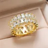 Band Rings Luxury Female White Crystal Ring Yellow Gold Color Wedding For Women Bridal Water Drop Engagement