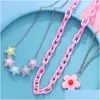 Hänge halsband 3st/set halsband för kvinnor rosa blommor stjärnor länk kedja uttalande krage party smycken gåva släpp leverans hänge dhi7d