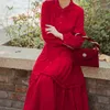 Casual Dresses 2023 Dress Slim Art Swing Long Women Autumn And Winter Vintage Red Corduroy