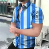 Men's Casual Shirts Mens Fashion Loose 3D Stripe Pure Color Beach 2023 Streetwear Male Short Sleeve Buuton Up Blouses Apparel Top