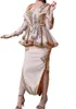 Karakou Algerian Prom -klänningar Långa ärmar Rose Pink Lace Applicants Double Side Slit Traditionell aftonklänningar