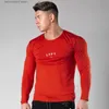 Erkek Tişörtler İlkbahar ve Sonbahar Yeni Erkekler Koşu Fitness İnce Uzun Kollu Erkek Spor Salonu Vücut İnşa Kırmızı T-Shirt Marka Moda Sporları T230601