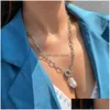 Pendentif Colliers Européen Détachable Imitation Perle Femmes Assel Croix Clavicule Chaînes Femme Unique Évider Alliage Cou Bijoux Dhhkz