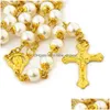 Anhänger Halsketten Religiöser Schmuck 8mm Jesus Christus Weiße Perle Katholisches Kreuz Rosenkranz Halskette Drop Lieferung Anhänger Dhozn
