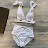 Biały podzielony litera stroju kąpielowego logo bikini damskie wysokie talii stroje kąpielowe