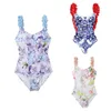 Maillot de bain femme été coupe ajustée barboteuse sans manches à volants garniture florale maillot de bain