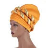 BERETS AUTO GELE MUSLIM SPACE LAYER Tvåfärgad paljett Twist Headscarf Hat Turban Durag Prom Hair Accessories for Women