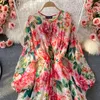 Basic Casual Dresses Banulin Runway Spring Summer Vacation Dress Women Elegant Bat Sleeve Rose Print Bohemian Lady Chiffon Long Maxi Dress N76637 230531