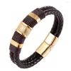 Braccialetti con ciondoli Zlxgirl Jet Brown Vera pelle Bracciale uomo in acciaio inossidabile 316L con fibbia Fashion Hand Punk