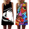 Basic Casual Jurken Zomer Vrouwen Vest Jurk Abstract Gezicht Kunst Gedrukt O-hals Mouwloze Mini Jurk Casual Losse Zoete A-lijn Zonnejurk Vestidos 230531