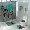 Mats Flannel Bathroom Rug Set Bath Mat and Shower Curtain Set Toilet Bathroom Shower Mats None Slip Floral Floor Mat for Bathroom