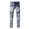 Modna moda męska noszona dżinsy z wieloma kieszeniami Slim Fit Małe stóp spodnie motocykl motocyklowy