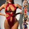 Femmes Bandage Teddybodysuit Fétiche Harnais Évider Lingerie Jarretière Anneau En Acier Push Up Sex Habillez Chaud Pron Flirter Sensuel L230518